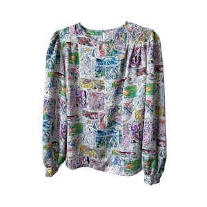 VINTAGE ABSTRACT PRINT SILK BLOUSE ARTSY SOPHISTICATED/L